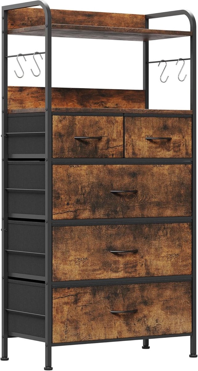 Triumpunpre - Ladekast 5 Lades stoffen kast met handgrepe 2 planken en zijhaken - voor entree, slaapkamer of woonkamer 60x30x120 cm Tijgerstrepen Bruin