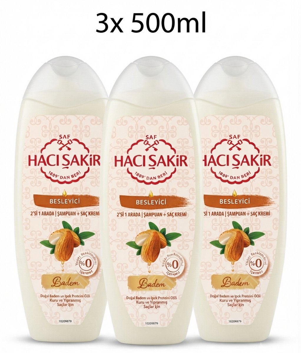 Hacı Sakir Amandel 2in1 Shampoo & Conditioner 3x500ml – Voedend voor Droog en Beschadigd Haar