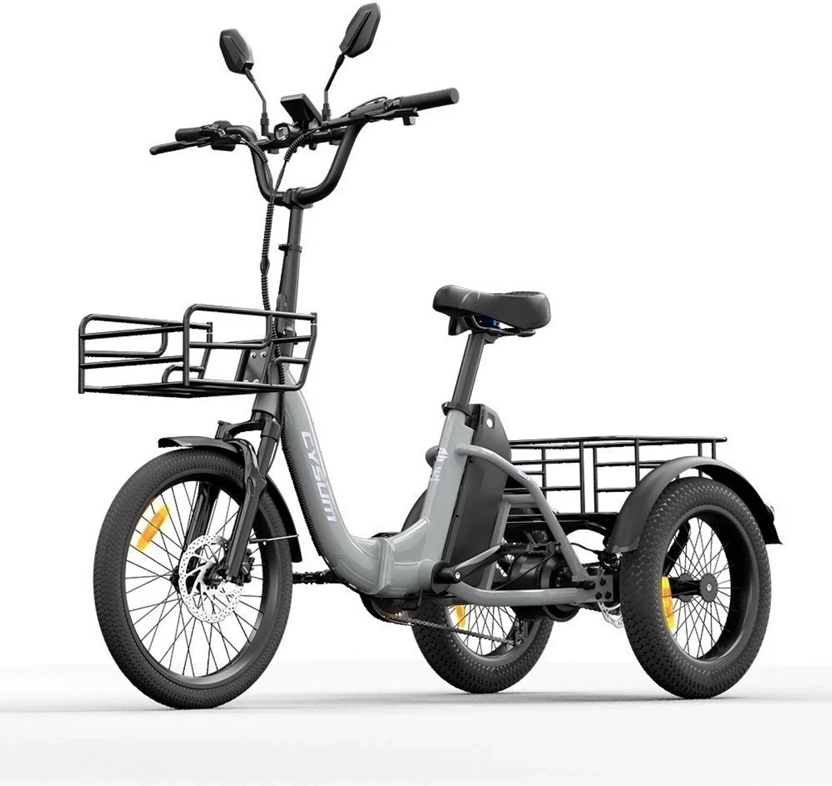 16 Inch 48V 20Ah Accu Famille elektrische longtail transportfiets - Klapfiets E-Bakfiets - Elektrische Vrachtsfiets 180kg - 100km Bereik - Elektrische Driewieler - 3-wielige cargo e-bike - 90 Nm -Voor Senioren & Dagelijks Gebruik-Grijs