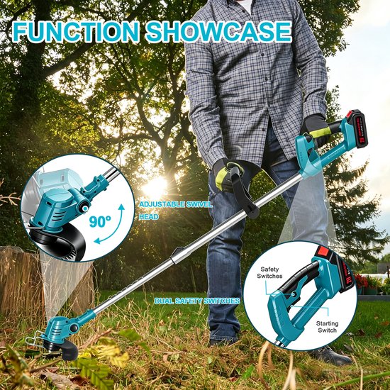 Traumheim® 3-in-1 Kantenmaaier - Elektrische Grastrimmer - Bosmaaier - Grasmaaier - Draadloos & Elektrisch - Incl. 2 Accu ‘s & Snellader - blauw van Traumheim — afbeelding 4