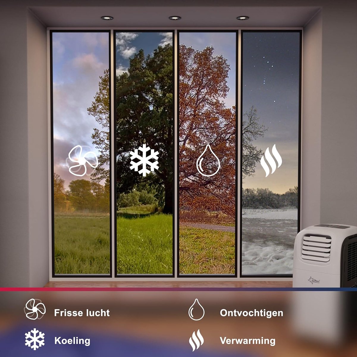 Mobiele airco 12000 BTU stil met verwarming, ontvochtiger, energieklasse A, voor ruimtes tot 60 m² thumbnail 3
