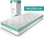 CozySense® Hybride Matras 90x200 cm – Eenpersoons Pocketvering – Traagschuim & Koudschuim – 7-Zones – 25 cm Dik – Medium
