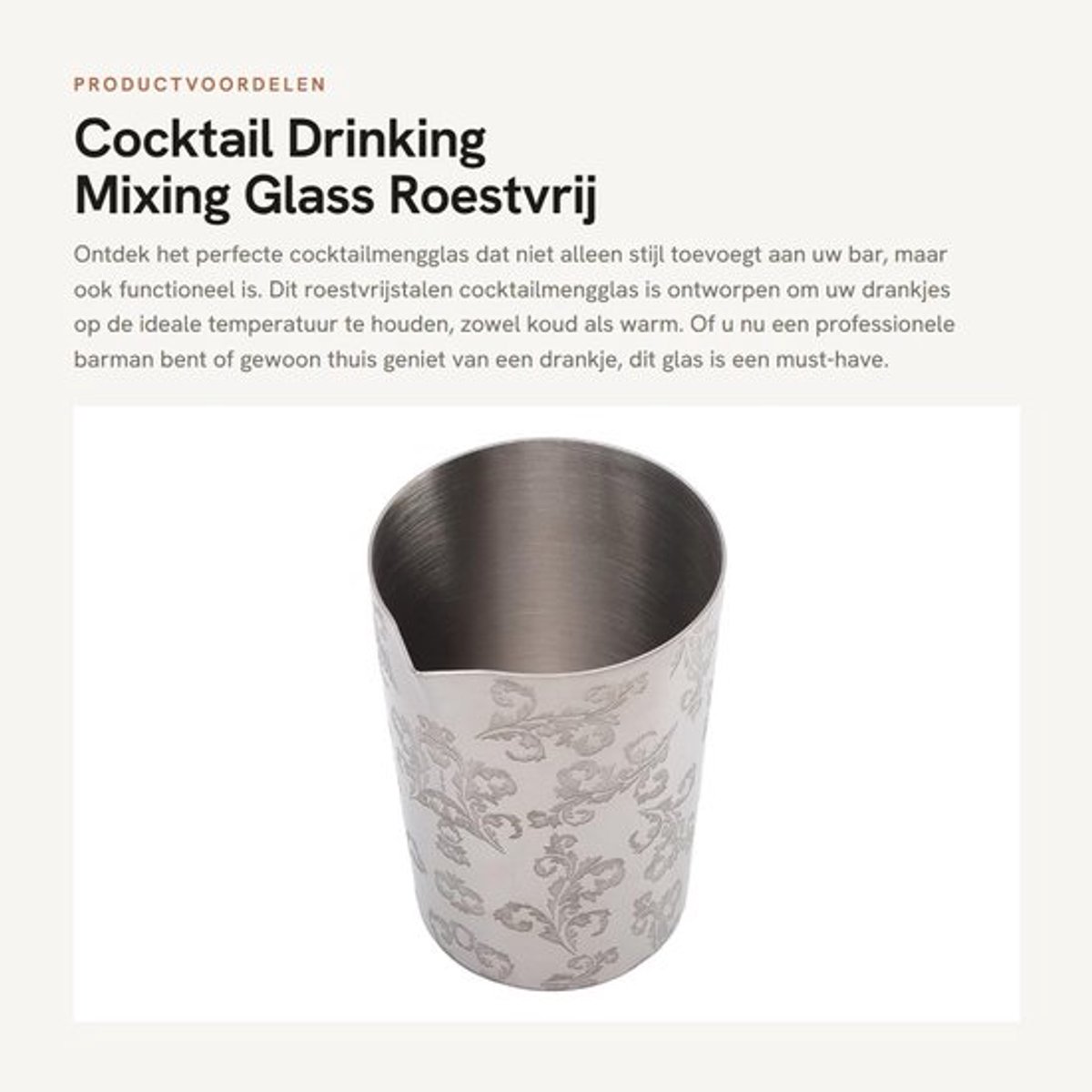 Mixglas Gegraveerd - Roestvrij Staal - Warmtebehoud - Eenvoudig Schoon Te Maken - Cocktail - Bartending - Cocktailglas
