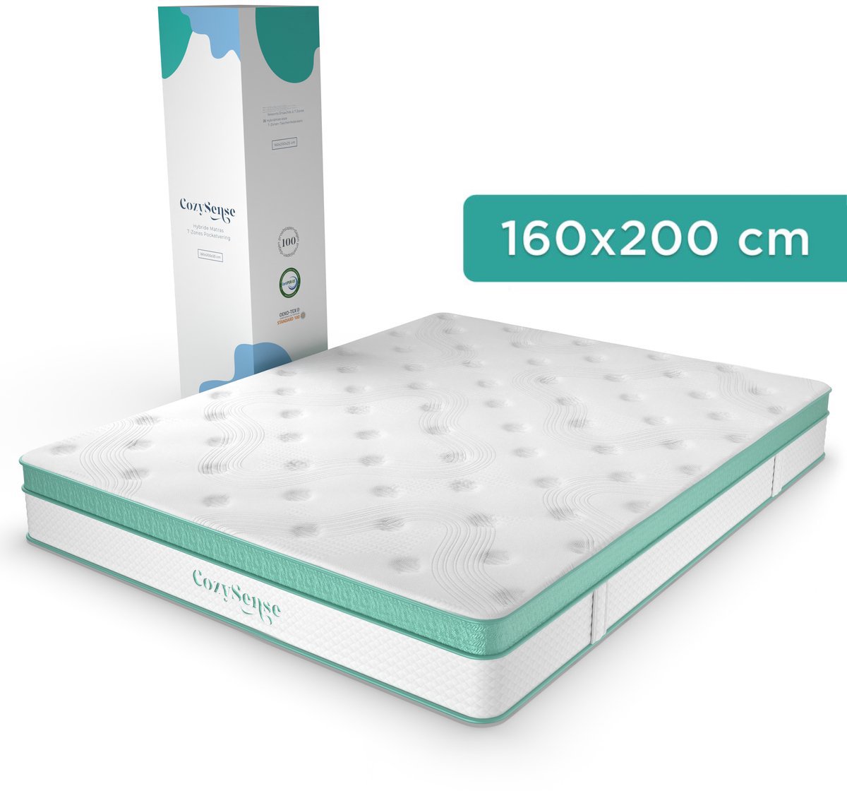 CozySense® Hybride Matras 160x200 cm – Tweepersoons Pocketvering – Traagschuim & Koudschuim – 7-Zones – 25 cm Dik – Medium