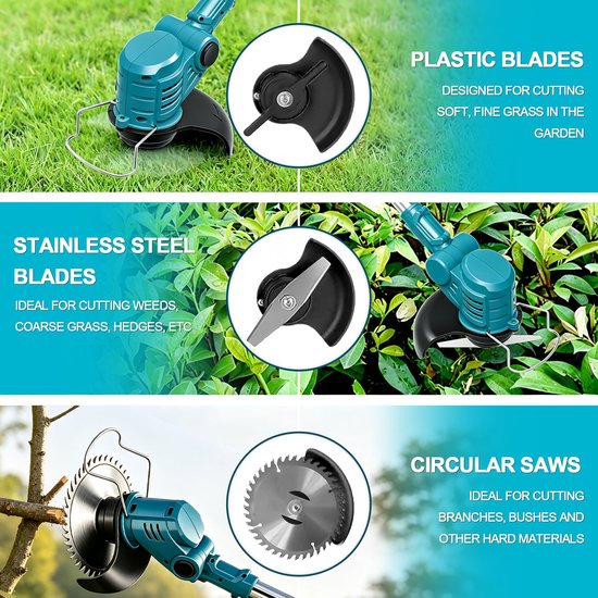 Traumheim® 3-in-1 Kantenmaaier - Elektrische Grastrimmer - Bosmaaier - Grasmaaier - Draadloos & Elektrisch - Incl. 2 Accu ‘s & Snellader - blauw van Traumheim — afbeelding 3