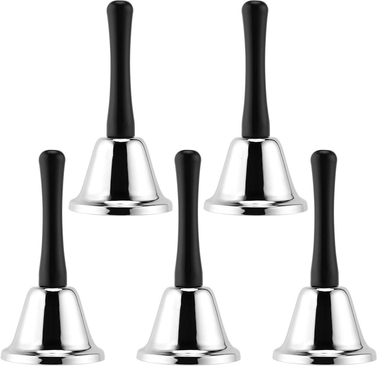 Roestvrijstalen Handbel - Metalen Bel - Aandacht Trekken - Schoon Geluid - 5 stuks 13 cm - Zilver Zwart