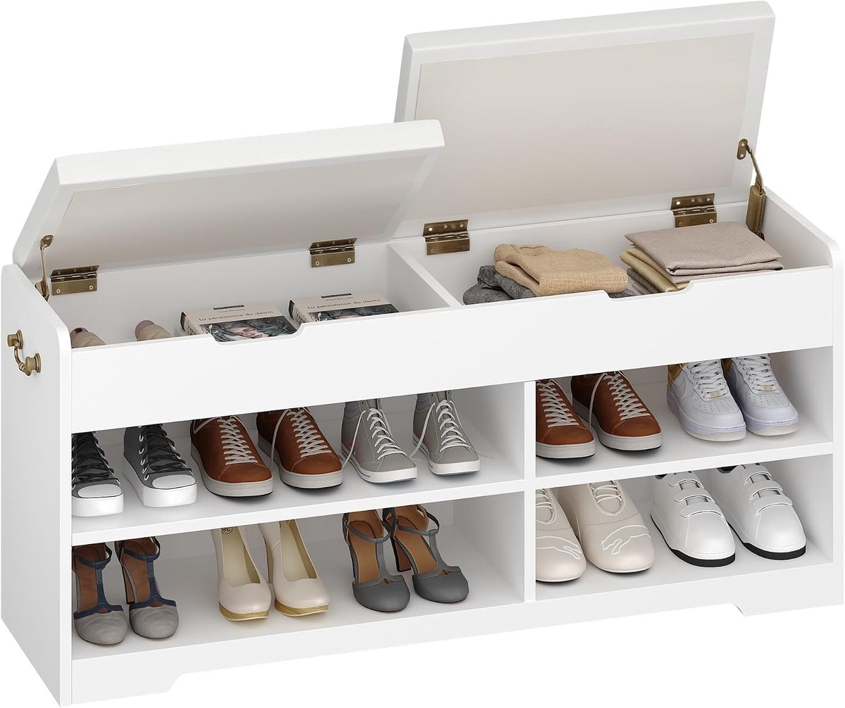 Hzuaneri Schoenenbank, schoenenrek met 2 gevoerde planken, multifunctioneel, voor woonkamer, hal, slaapkamer, afmetingen 150 kg, 30 x 105 x 48 cm, wit