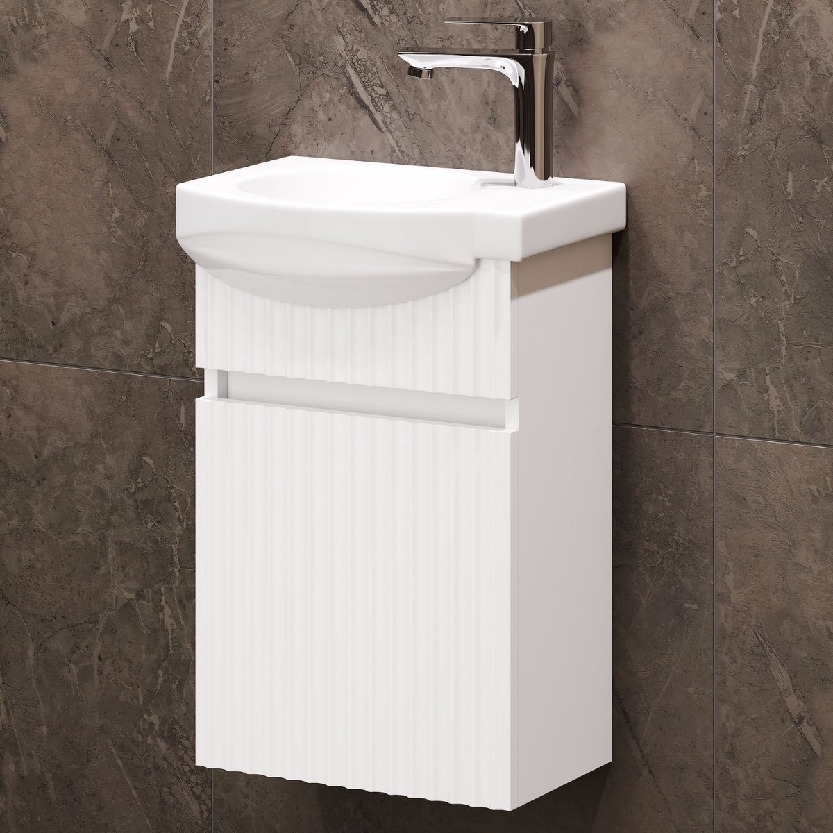 Planetmöbel WEGA - Wastafelonderkast 40 cm - Wit mat - Met keramische wastafel - Softclose