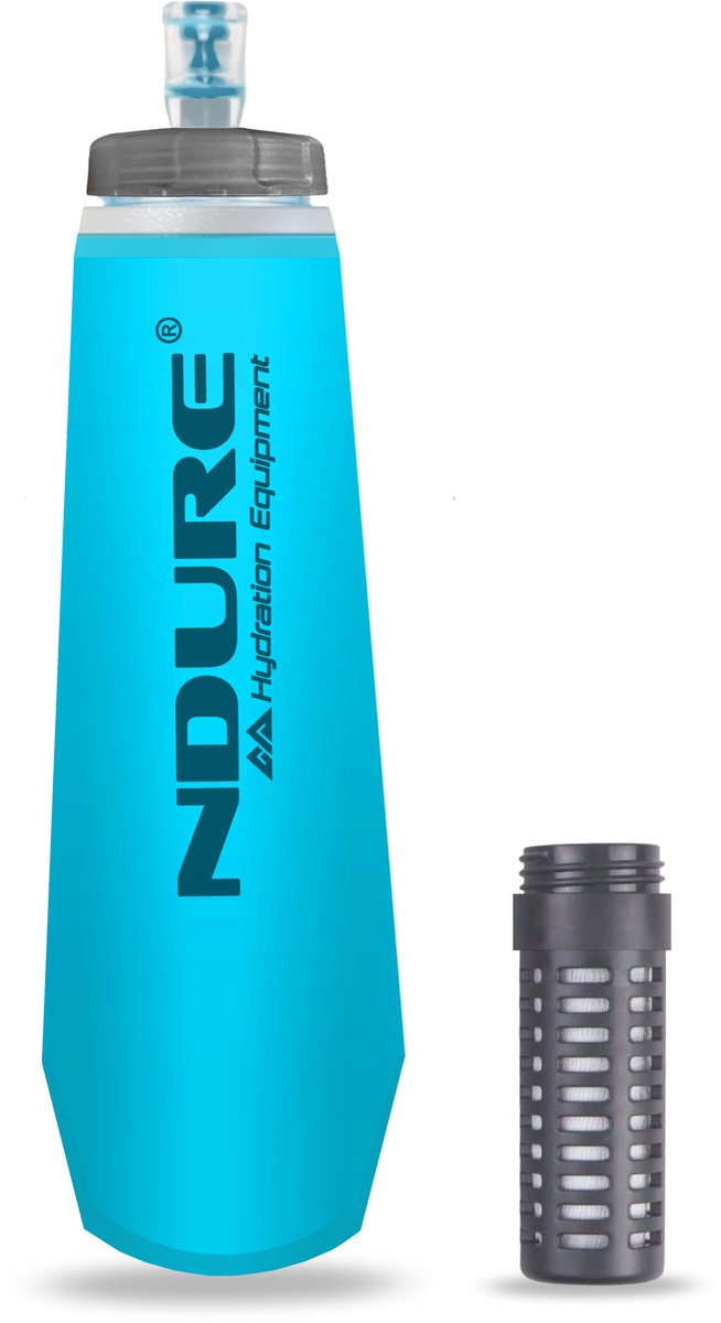 NDURE Soft Flask 500 PRO XA Filter - Opvouwbare Hardloopfles 500 ml met Waterfilter - Softflask voor Trailrunning, Hiking & Outdoor - BPA-vrij