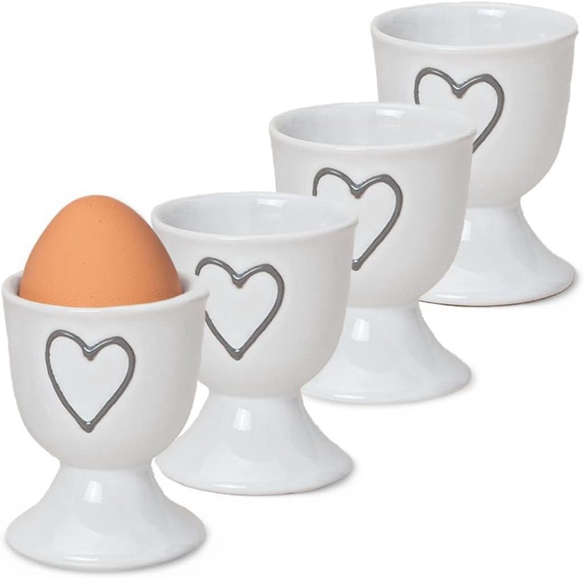 Eierdopjes Set - Keramiek Onderzetters - Ontbijt Serveren - Landelijke Stijl Decoratie - Set van 4 - Wit
