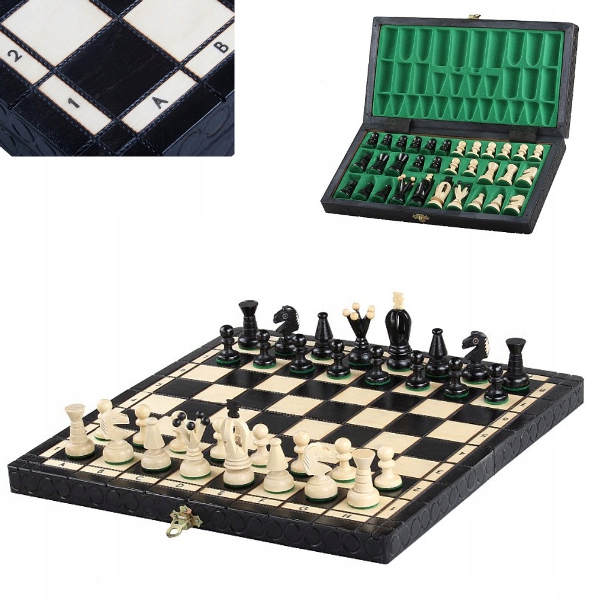 Koninklijk Houten Schaakspel Medium 35x35cm Zwart