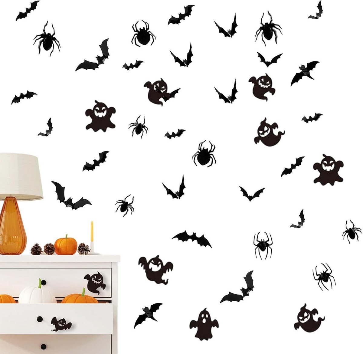 Muurdecoratie 41 Stuks PVC Realistische Griezelige | Spin Spook Hand Vleermuis Stickers Geschikt voor Slaapkamer Woonkamer Spookhuis Feest Glas Raam Deur Tegel Schoorste