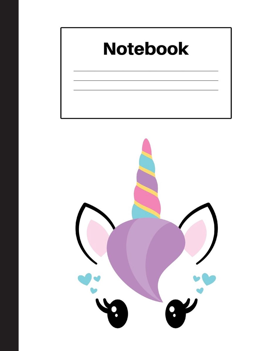 Unicorn Purple Hair, Wide Rule, Notebook Home Office School Student Teacher Homeschool, 7.4 x 9.7 in, 200 pages for kids, school, home, students, teachers