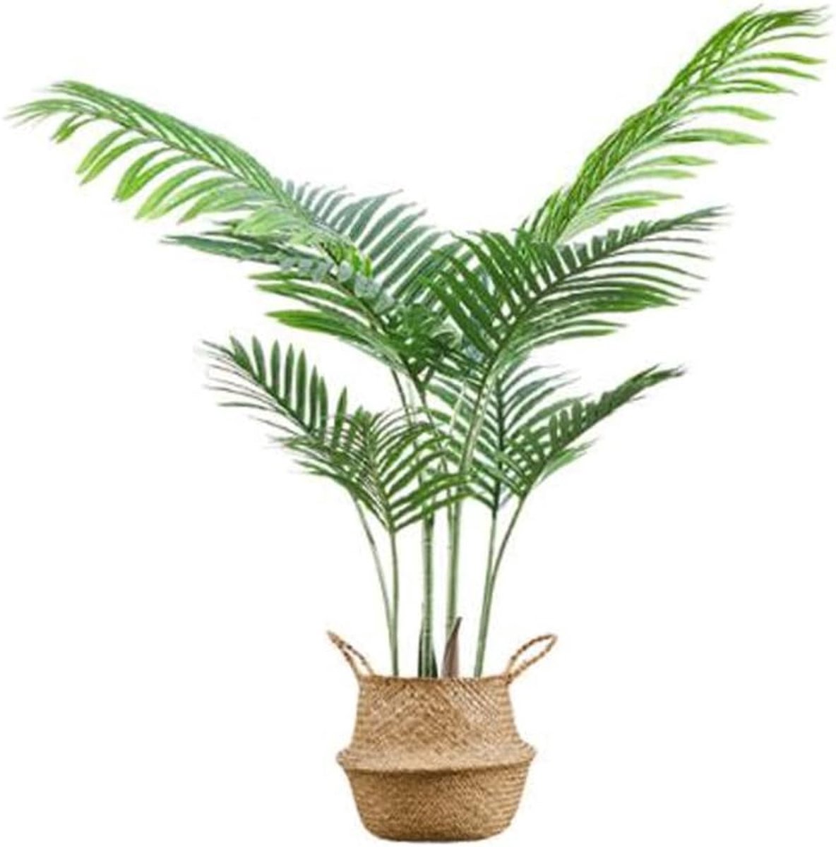 Palmboom weelderige kunstboom grote palm met grasmand basis, 3,6 voet hoog nep bloem pot indoor groene planten ornamenten nep planten (kleur: hoog 110 cm)