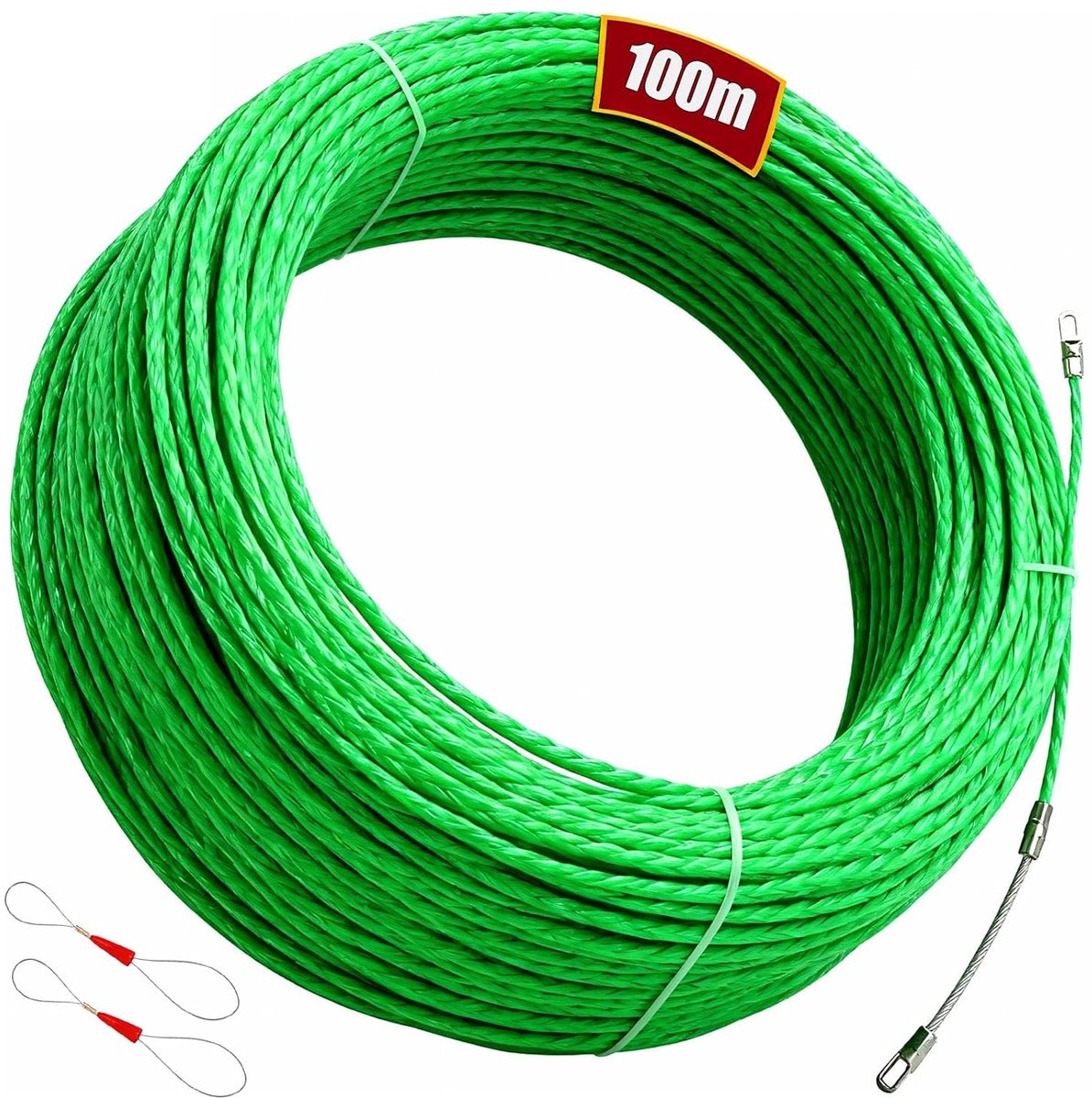Kabeltrekker met visband, 100 m (100 m) 4,5 mm visdraad door muur draaddraaddraaddraaddraad met 2 geleideveren kabeltrekkers voor elektrische kabels trektape