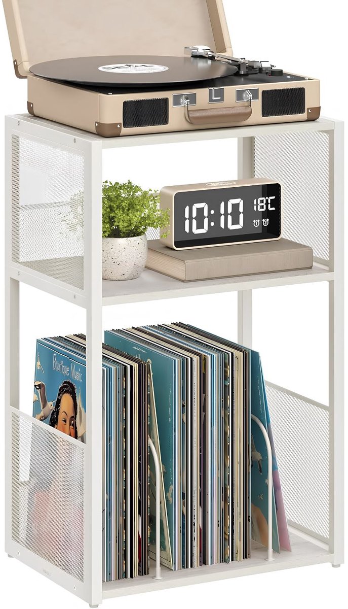 VALI® Platenspeler Kast - 3-Laags Archiefopslag - Platenstandaard - Wit - 30cm x 43cm x 69cm