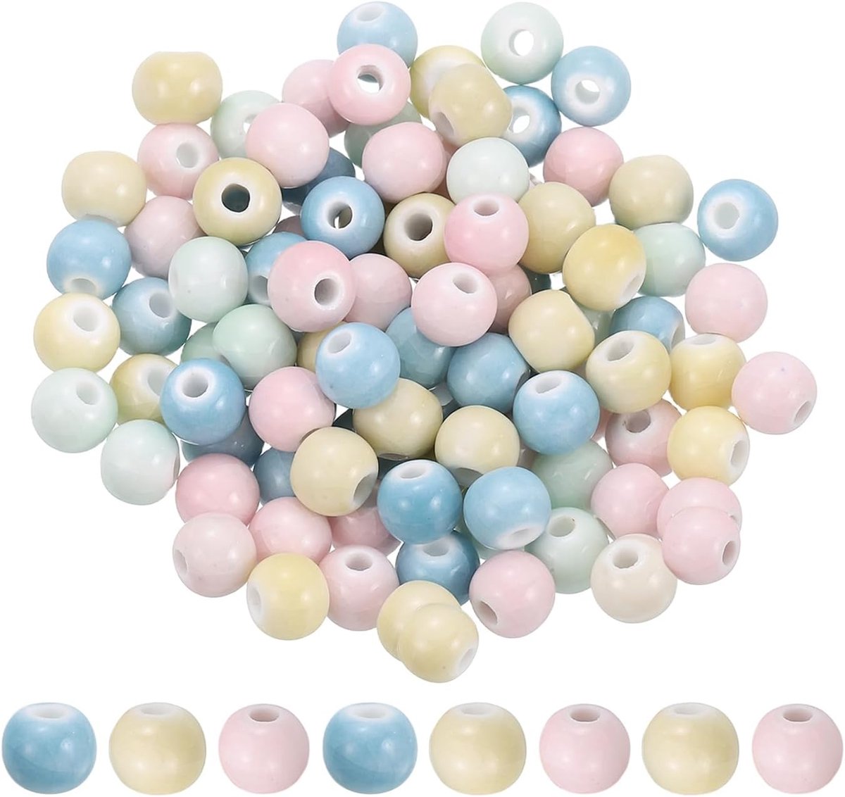 Kralen, 8 mm ronde keramische handgemaakte afstandhouders, losse kralen voor armband, ketting, oorbellen, sieraden maken, doe-het-zelf knutselen, geel/groen/blauw/roze