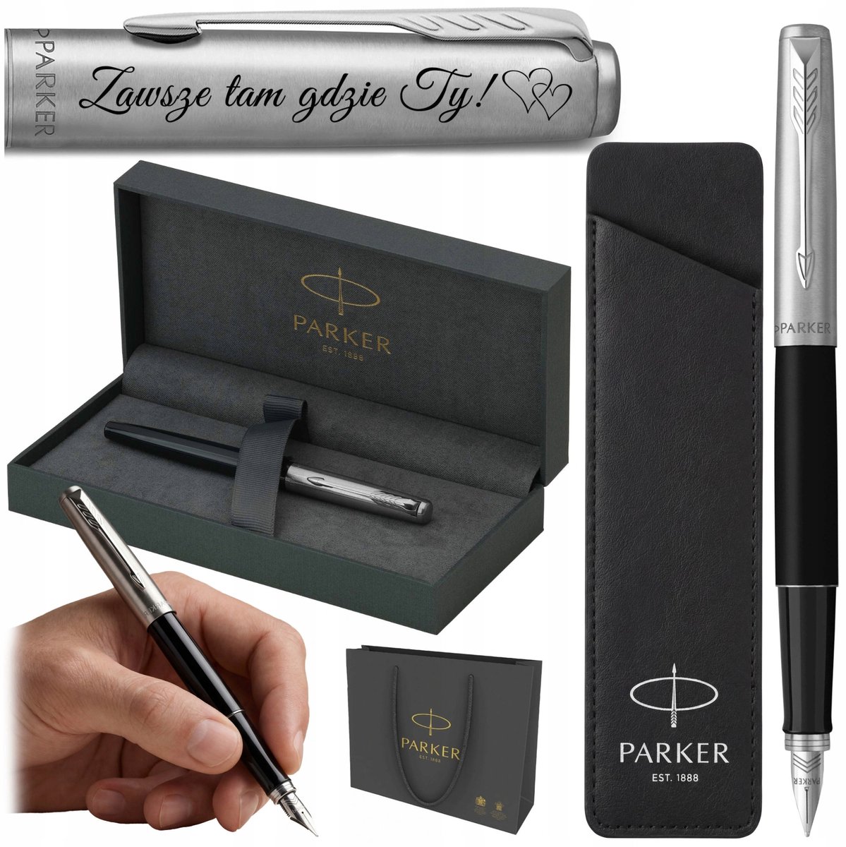 Parker Jotter Vulpen Zwart met Gravure & Lederen Etui - Luxe Cadeau