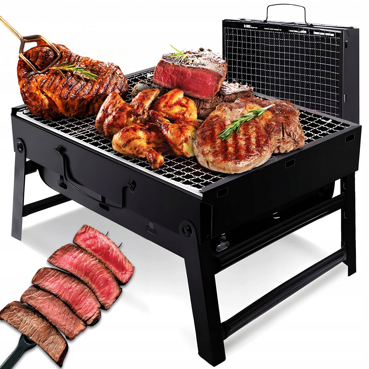 Draagbare Houtskoolgrill Inklapbaar - Roestvrij Staal BBQ Grill voor Camping en Picknick (Klein, 35 x 27 x 20 cm)