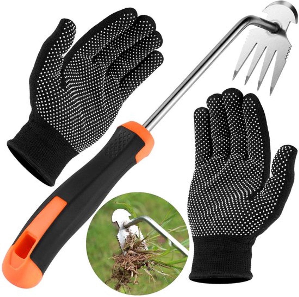 Onkruidsteker met steel - Voegenkrabber - Onkruidverwijderaar - Tuingereedschap - Antislip handschoenen - Robuust en duurzaam
