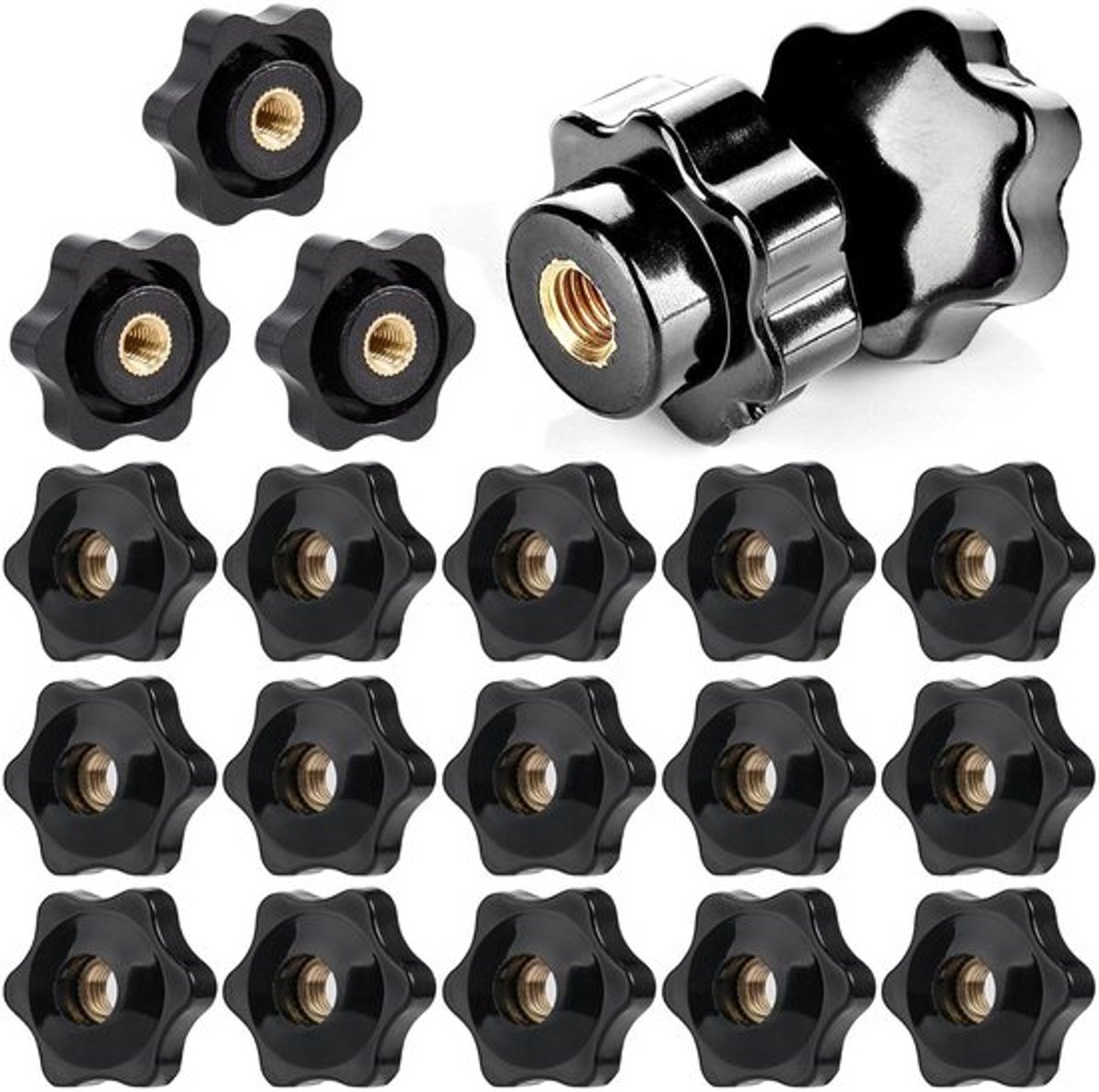 Stergreepmoeren 20 stuks M6 | Buitendiameter 25 mm | Messing kartelmoeren voor machines, industrie, meubels