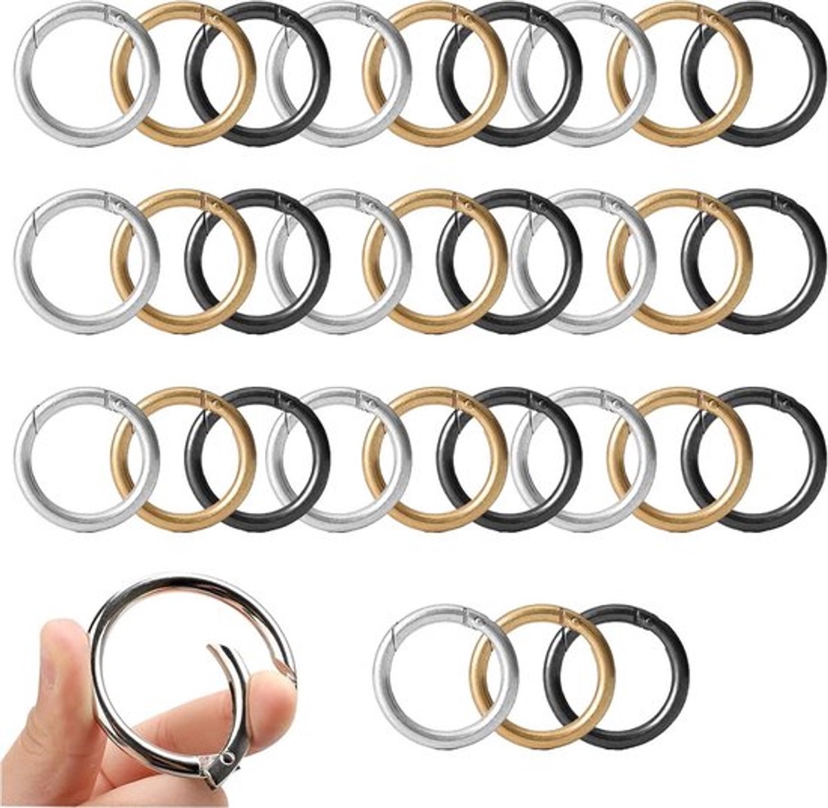 Karabijnhaak Set 30 stuks - 35 mm - Zinklegering - O-Ring - Veerring - Sleutelhangers - Rugzakken - Doe-Het-Zelf Ambachten - Verschillende kleuren.