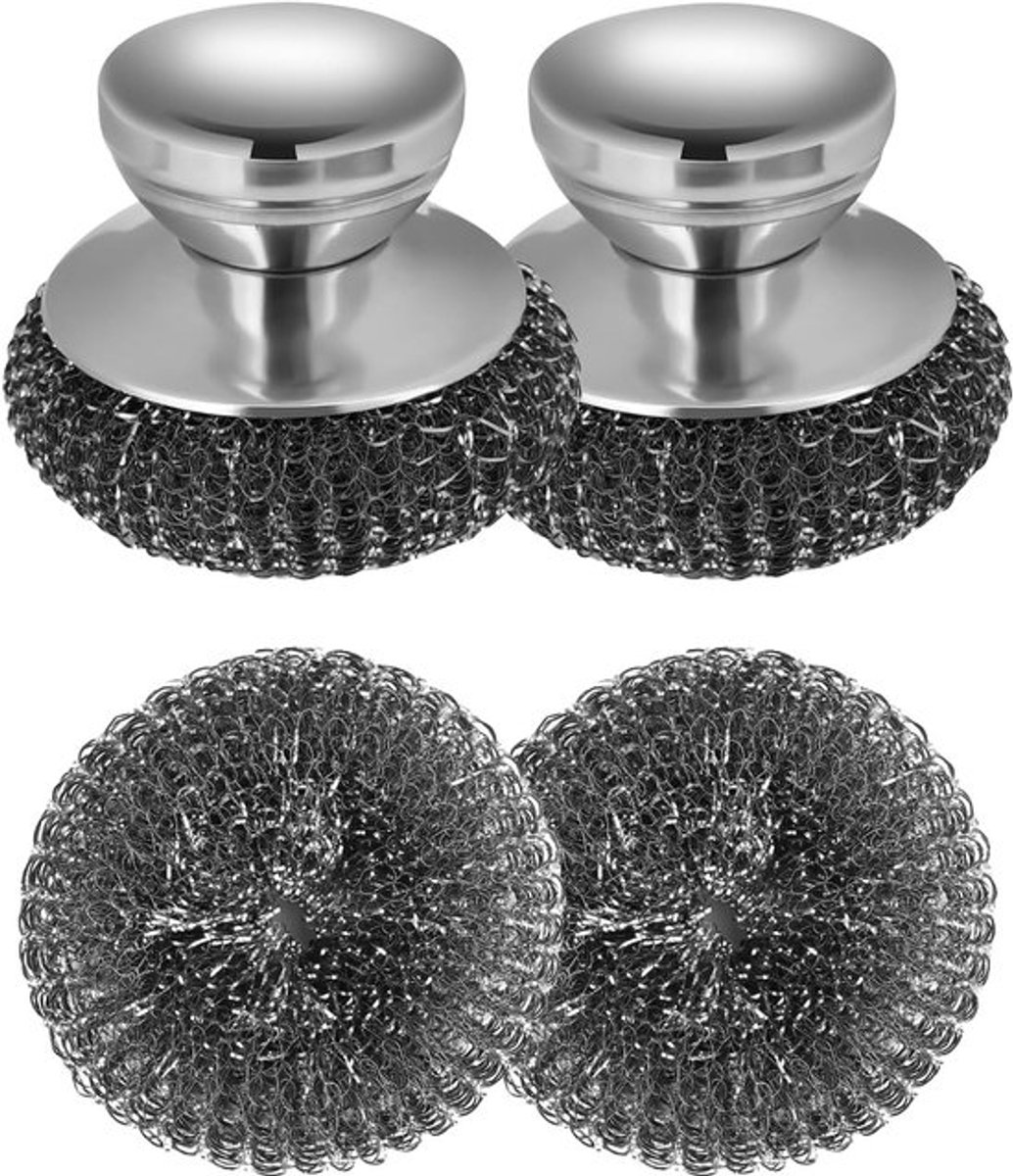Set van 2 Rvs Schoonmaakpads met Vervangbare Draadpads, Ideaal voor Afwassen en Keukenreiniging