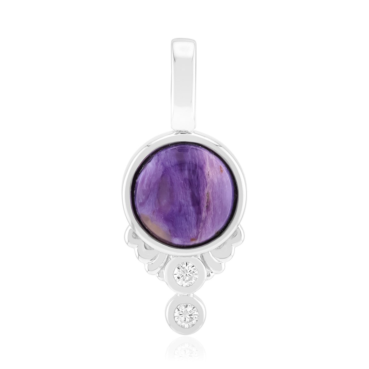 Cavill - Zilveren hanger met 1,79 ct Charoiet & 0,09 ct Zirkonia - 925 Sterling zilver rhodium - Elegant bloemrijk dames sieraad
