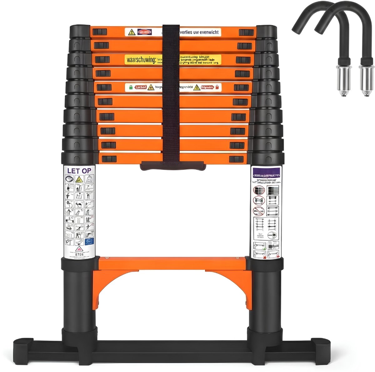 LNMsolutions® Telescopische Ladder - Telescoopladder - Telescopische Vouwladder - Zwart/Oranje - 12cm x 48cm x 440cm