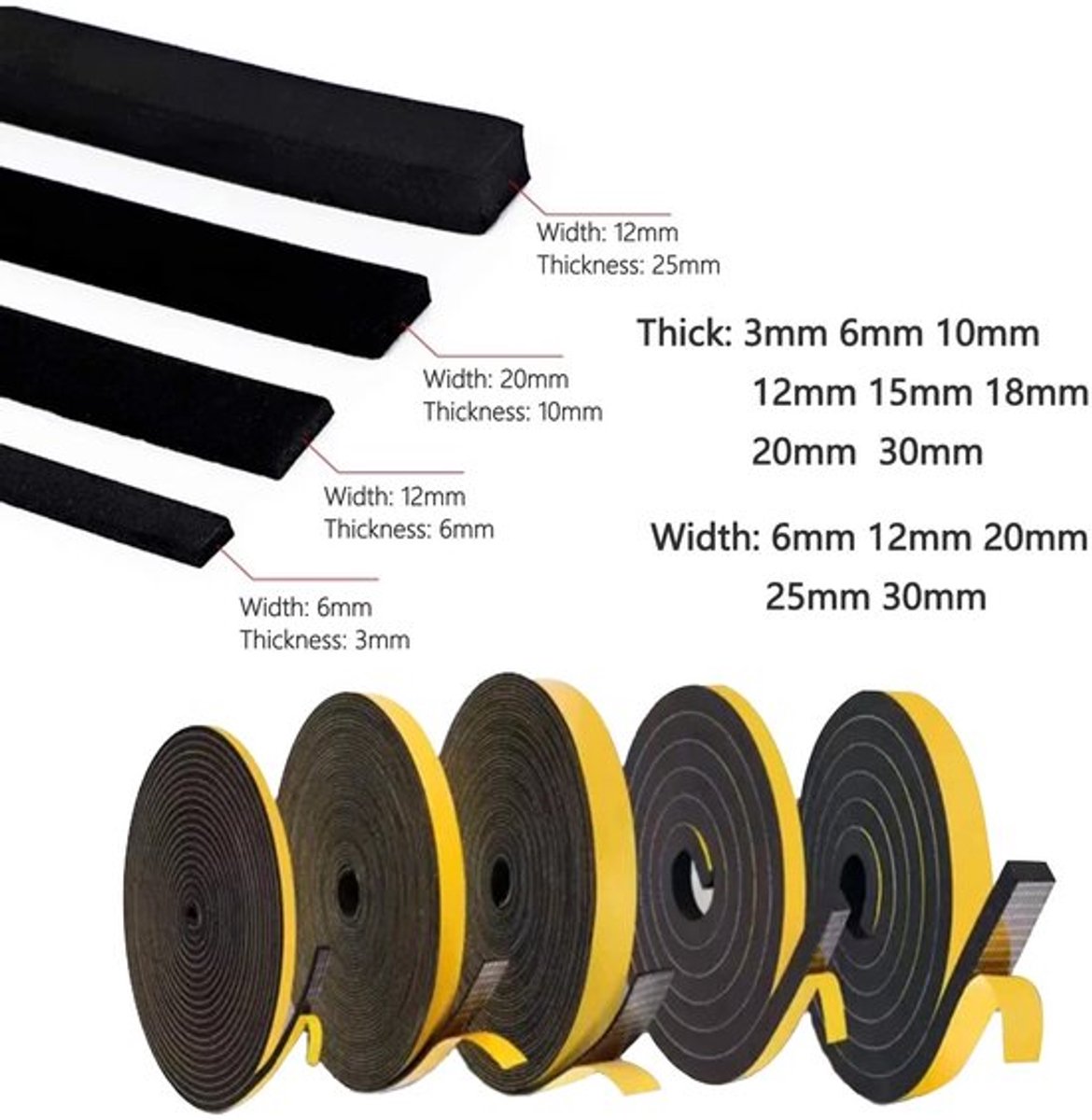 Afdichtingstape Zelfklevend - Waterdicht - Temperatuurbestendig - CR-schuim/Neopreen - 4 Meter - Flexibel en Schaarbaar - Isolatietape