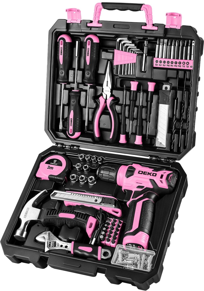 Loushops - Gereedschap - Gereedschapskoffer - Gereedschapset - Handgereedschap - Toolbox - 126 Delig - Combo kits - Roze - Zwart