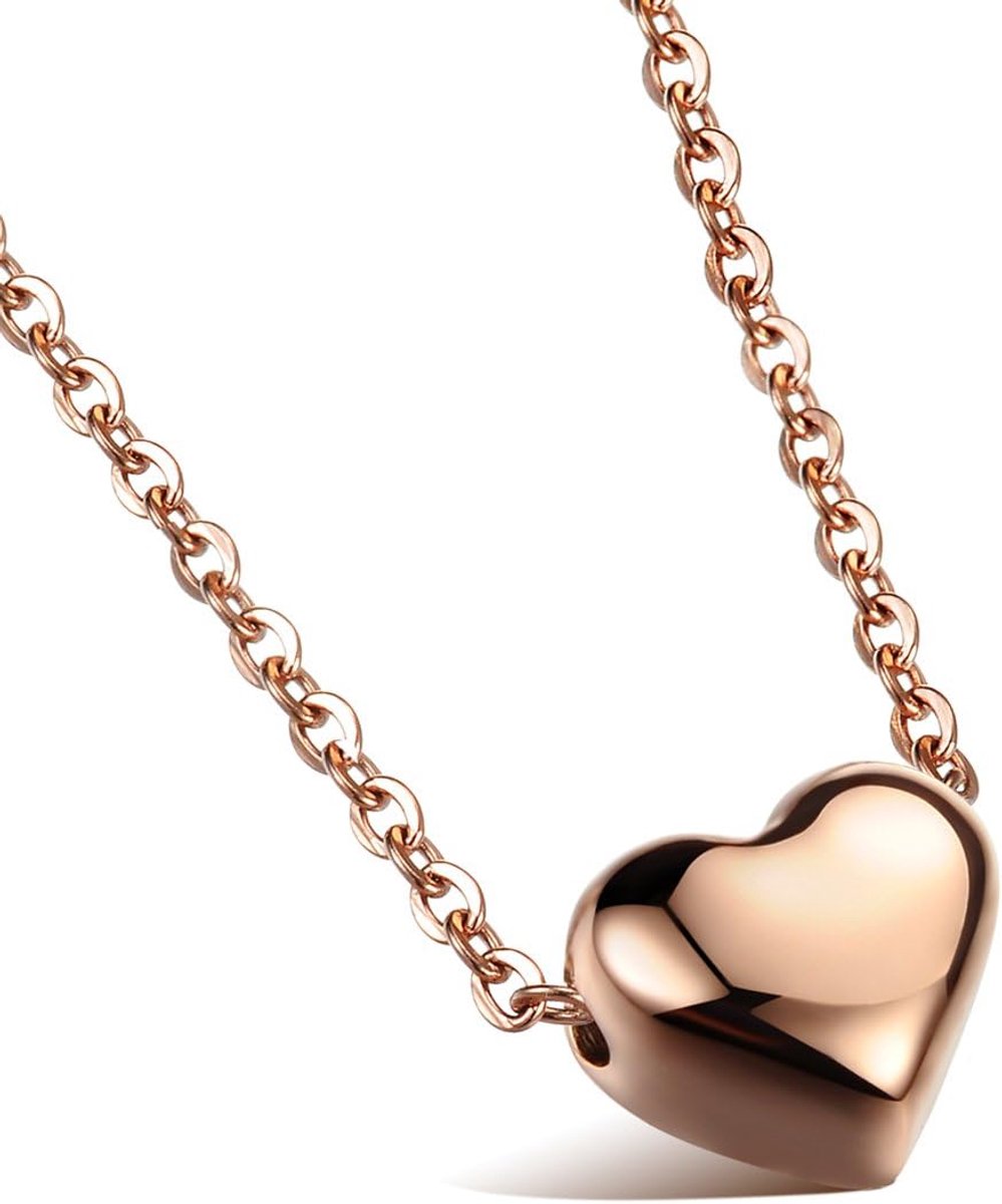 Hartvormige ketting, roségoud, zilver, roestvrij staal, liefde, hartvormige hanger, halsband met 46,5 halsketting, Roestvrij staal, Geen edelsteen