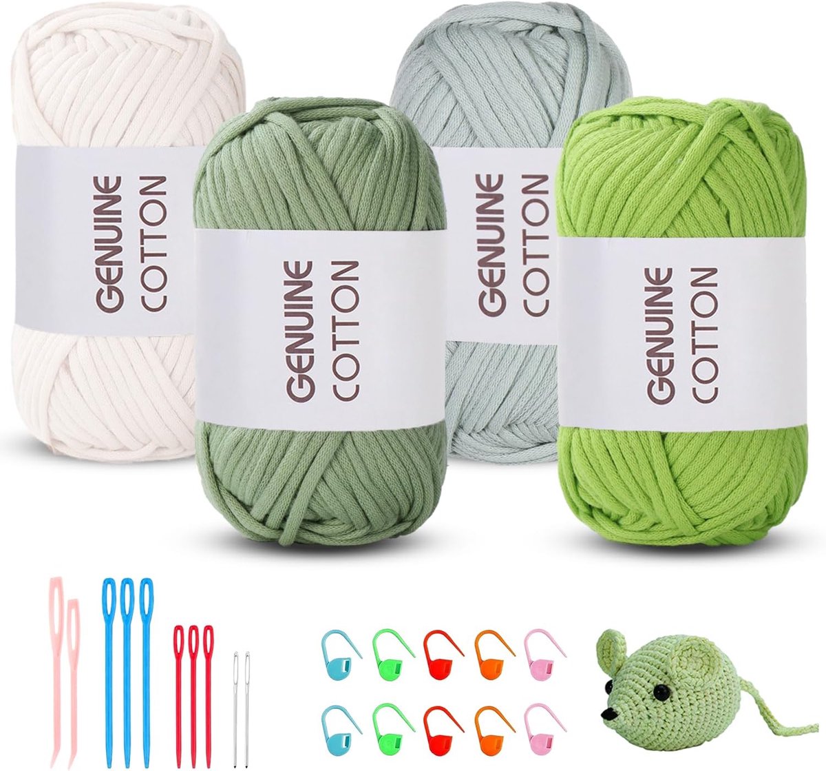 Haakgaren voor beginners, 200 g (50 g x 4 kleur), geen gesplitst garen, dik garen, katoen voor haken, haken, grof katoenen garen, eenvoudig breigaren voor haken en breien