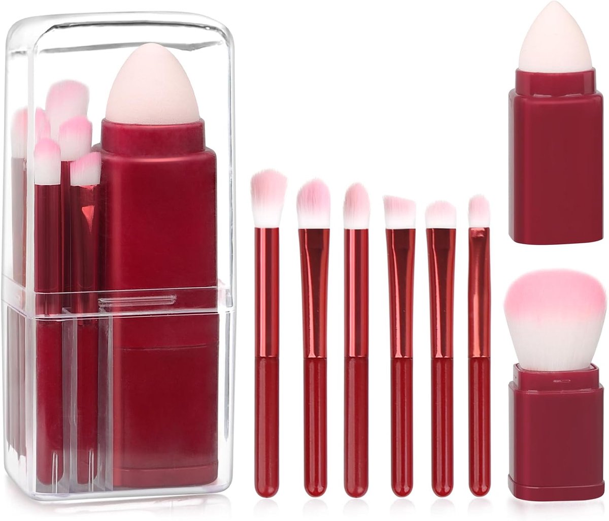 make-up borstels set draagbare gezicht make-up borstel, 8-in-1 intrekbare borstel multifunctionele kleine make-up borstels set met etui, voor foundation poeder blush oogschaduw concealers