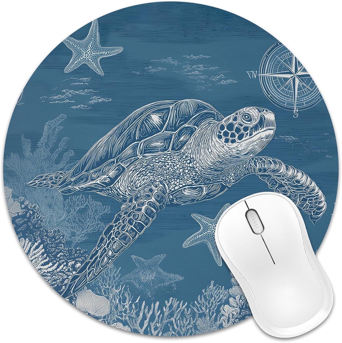 Muismat met motief, 20 x 20 cm, ronde muismat met antislip rubberen basis voor computer, laptop en bureau, schets schildpad