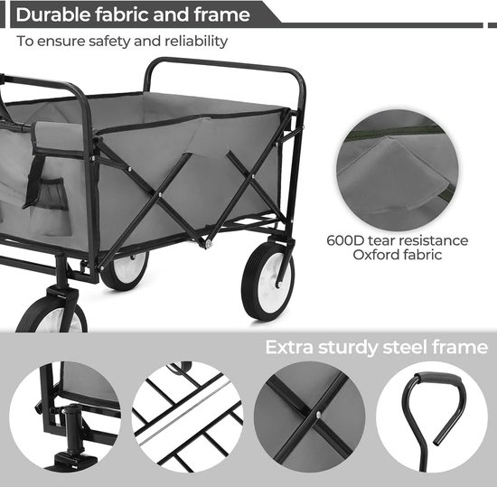 Bolderkar Opvouwbaar - Handwagen Tuinwagen - Spullen Vervoeren - 80 kg Belastbaar - 98 Liter Capaciteit - Zwart van Bolderkar Opvouwbaar — afbeelding 3