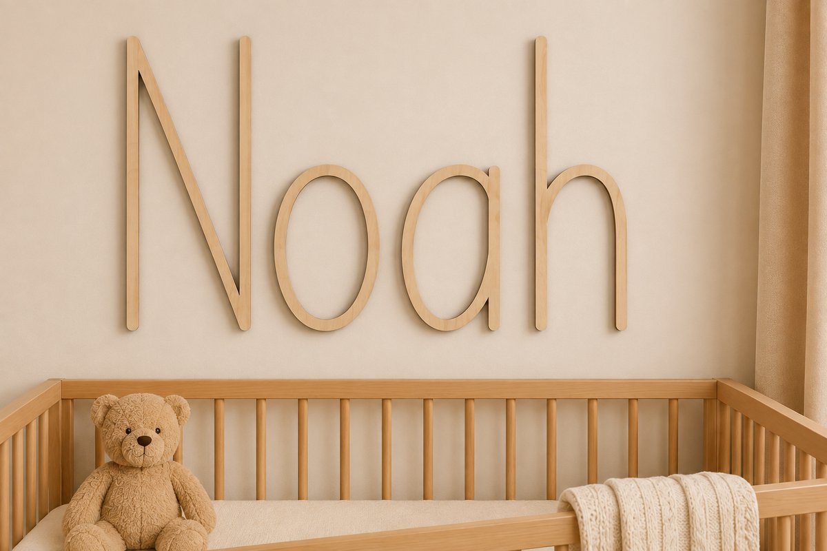 Gepersonaliseerde Houten Naam XXL – Moderne Wanddecoratie Kinderkamer – 80 x 30 cm – 5 mm Multiplex – Naam voor Babykamer