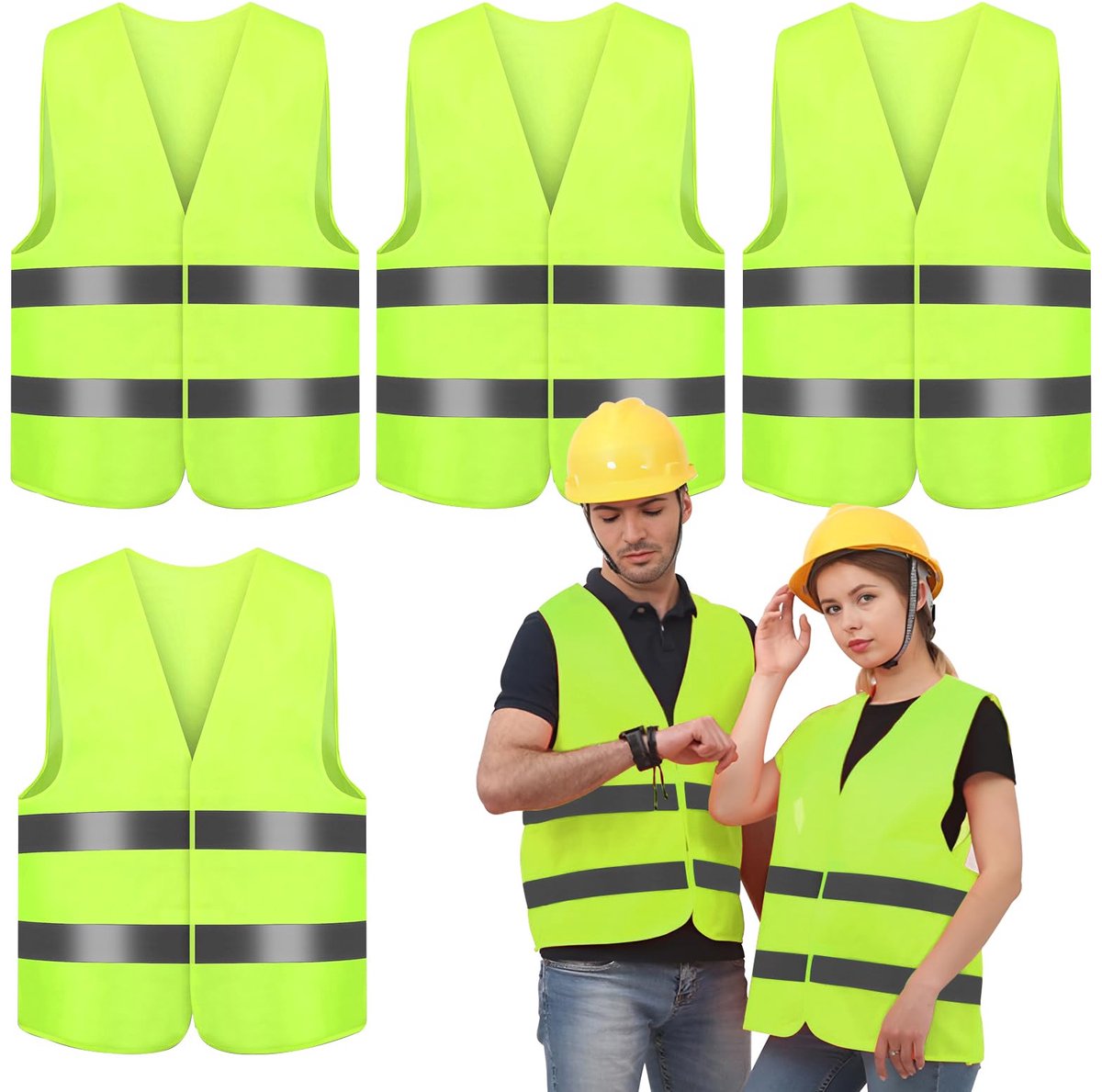 Veiligheidsvest, 4 stuks, hoge zichtbaarheidsvest, geel, reflecterend veiligheidsvest, reflecterend autovest voor bestuurders, werknemers, reddingsacties, uniseks