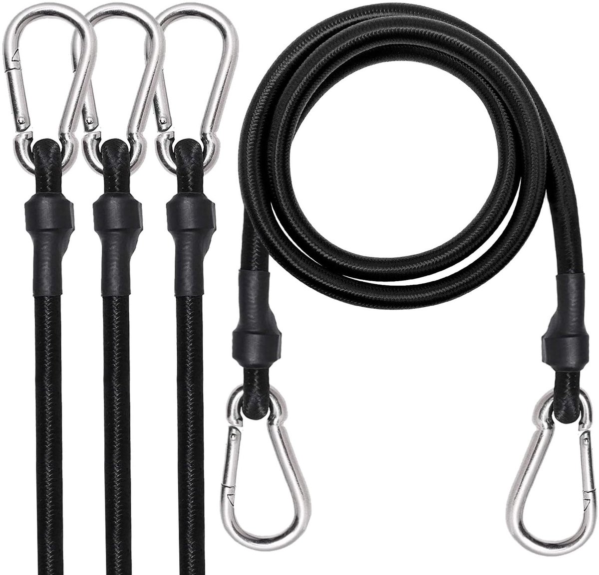 Elastische bungeekoorden met karabijnhaakclips, zware 91/183 cm bungee riemen met haken voor bagage, camping, motorfiets, autokoffers, tenten, fietsenrek (4 stuks 91 cm)