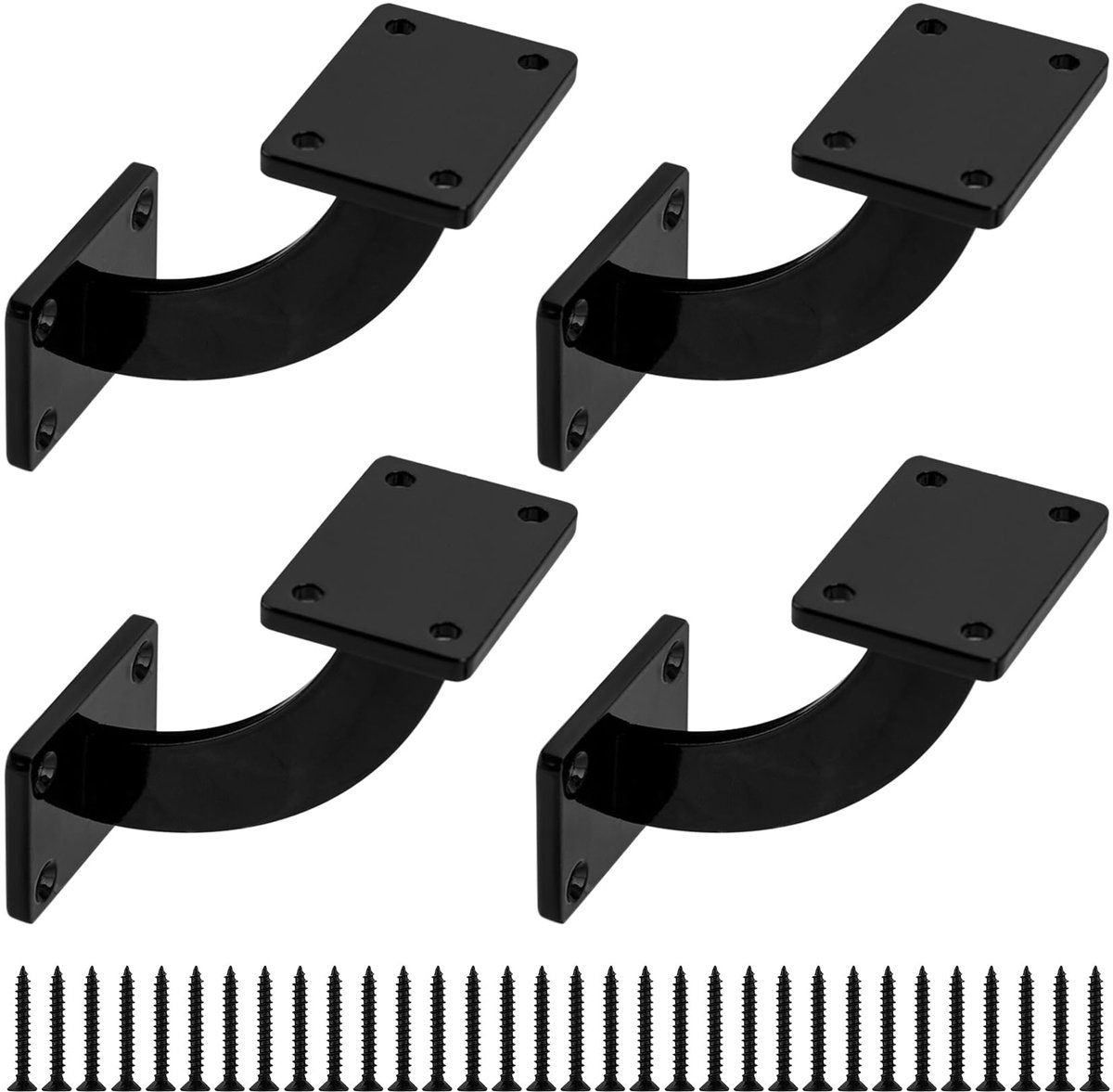 4 Stuks Steunbeugels voor Houten Leuningen, Zwart Handrailbeugel voor Trapleuningen, Ondersteuningsbeugels, Houten Balustrade Muurbevestigingsaccessoires.