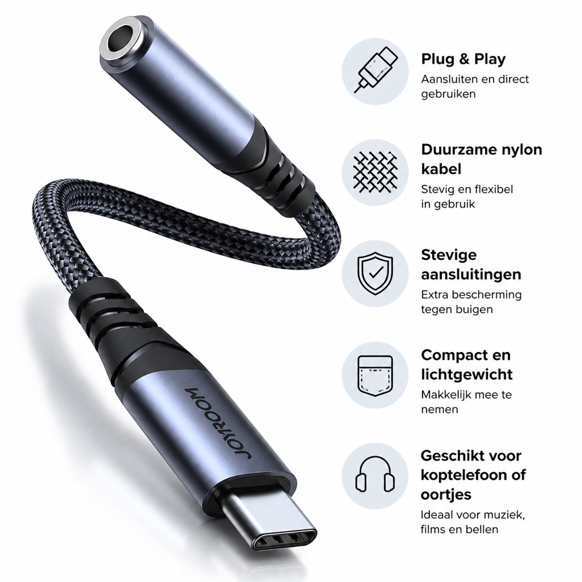 JOYROOM Type-C naar 3,5 mm audio adapter kabel met DAC-chip
