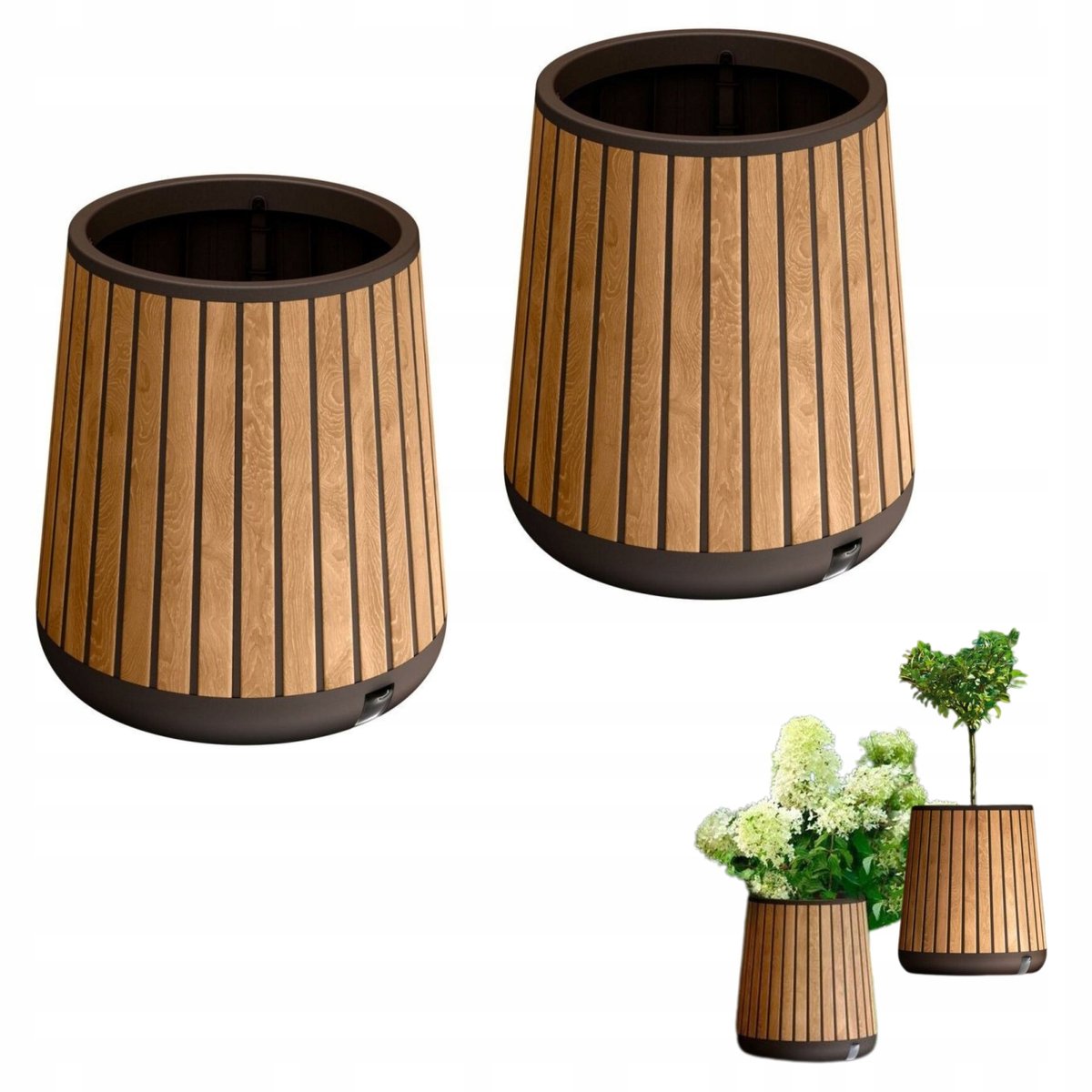 2x Conische Plantenbak Venetiaans Bruin met Zelfbewateringssysteem
