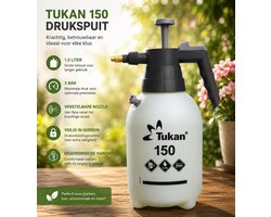 TUKAN Drukspuit 1,5 L - Plantenspuit & Sproeifles voor Huis, Tuin & Terras - 3 bar - Verstelbare messing sproeikop - Handige pompfles voor plantenverzorging