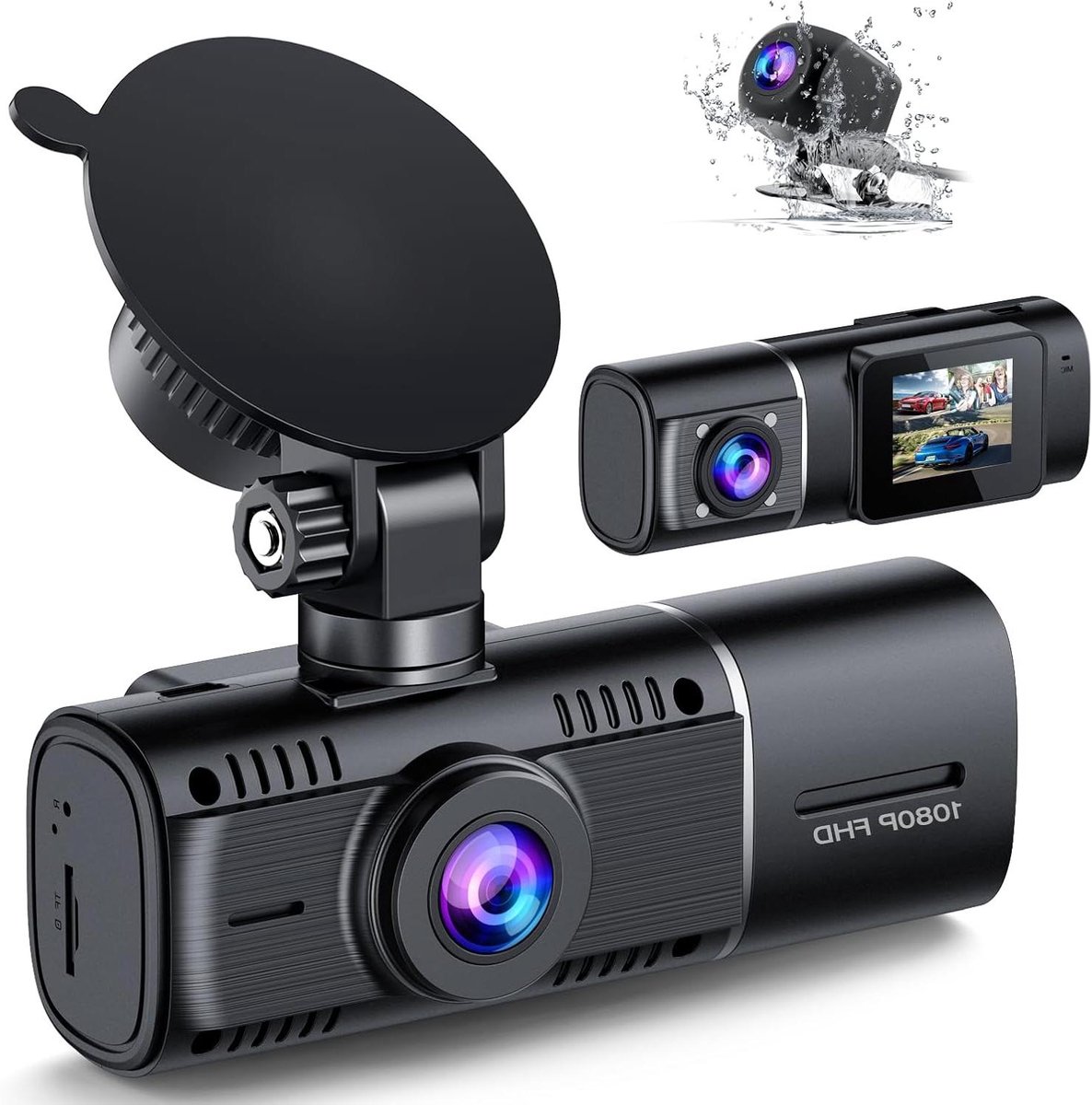 3-kanaals dashcam - Auto camera - Veilige ritten documenteren - Ingebouwde parkeerbewaking - 1080P FHD - Zwart