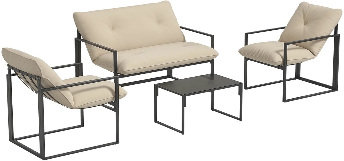 Outsunny - Tuinmeubelset - Loungeset - Tuinset - 4-delig - Inclusief kussens - Weerbestendig - Staal - Polyester - Zwart - Beige