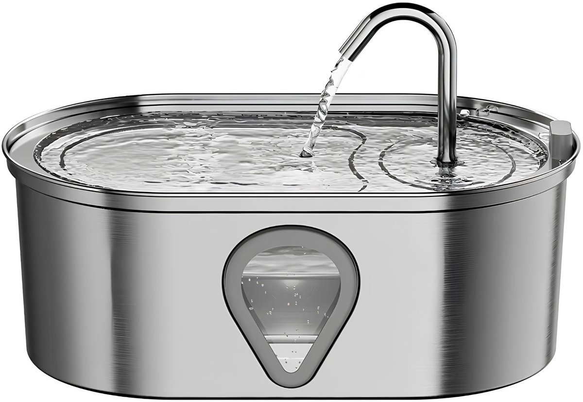 Drinkfontein Kat en Hond - Automatisch Stromend Water met USB Opladen - voor dagelijkse hydratatie - Roestvrij Staal - Zwart