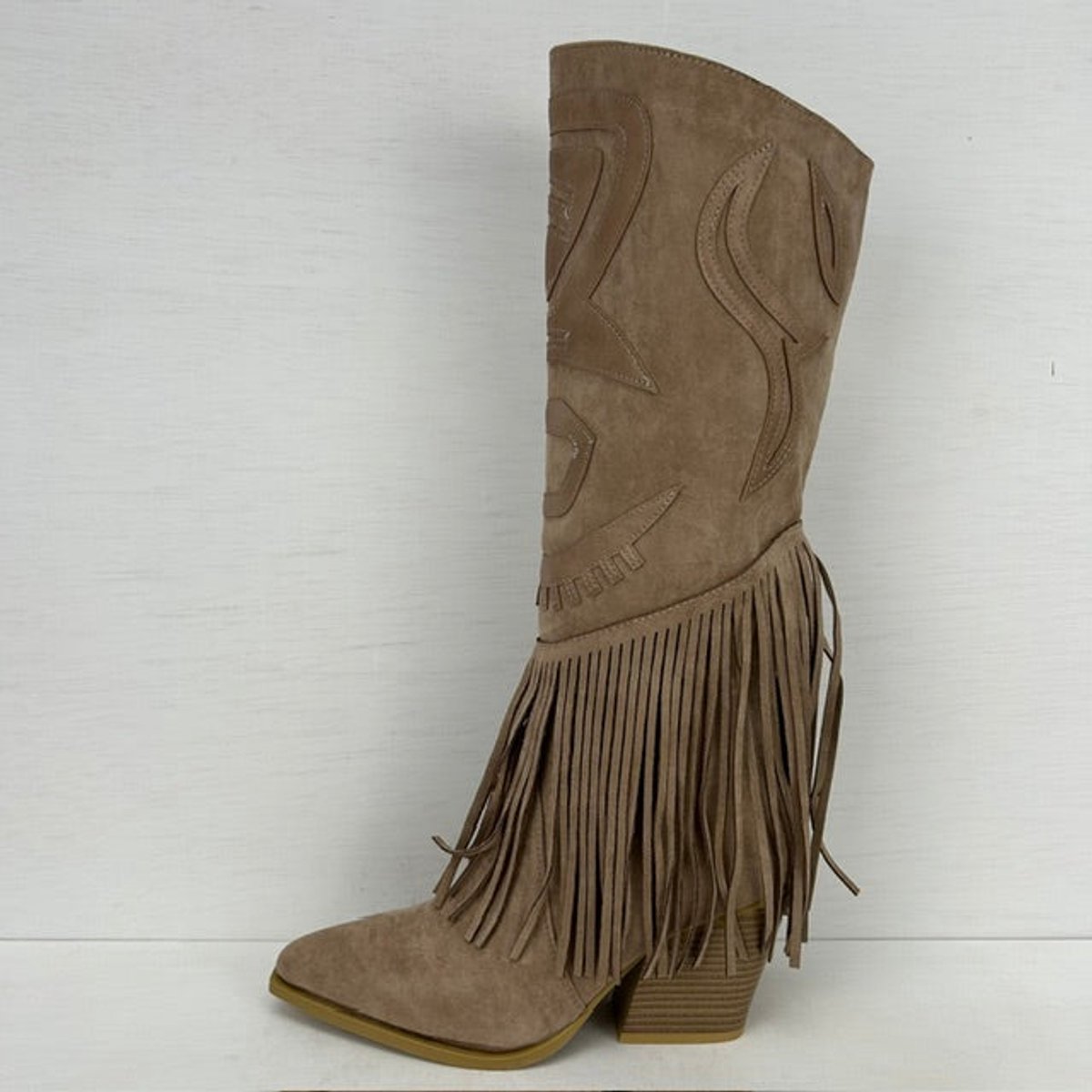 Suèdine cowboylaarzen met franjes en leuk design beige Beige / 41