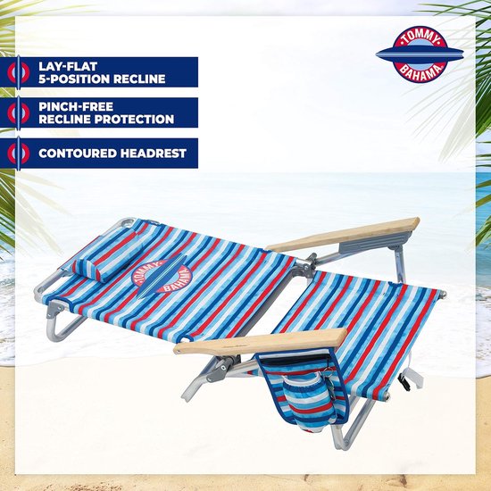 Strandstoel Rugzak - Opvouwbare stoel - Ontspannen aan zee - 5 zitposities verstelbaar - 318 kg - Rood wit blauw — afbeelding 3