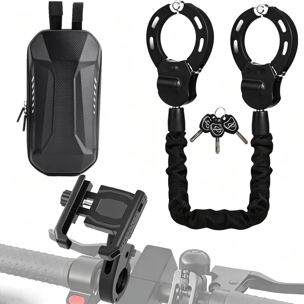Cherrys Finds - Fietsslot - Slot E-bike - Sloten - Beveiliging Fiets - Kettingslot Step - Handboeislot- Waterdichte Tas - Kabelslot Fietsen - Zwart