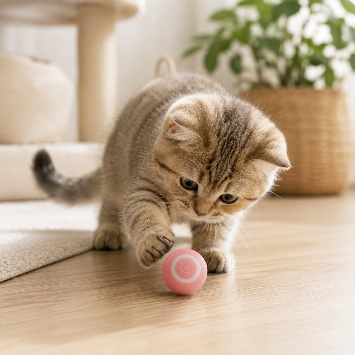 ZoeZo Kattenspeeltjes Automatisch - Zelfrollendde Kattenbal - 3 Speelstanden - USB Oplaadbaar - Roze